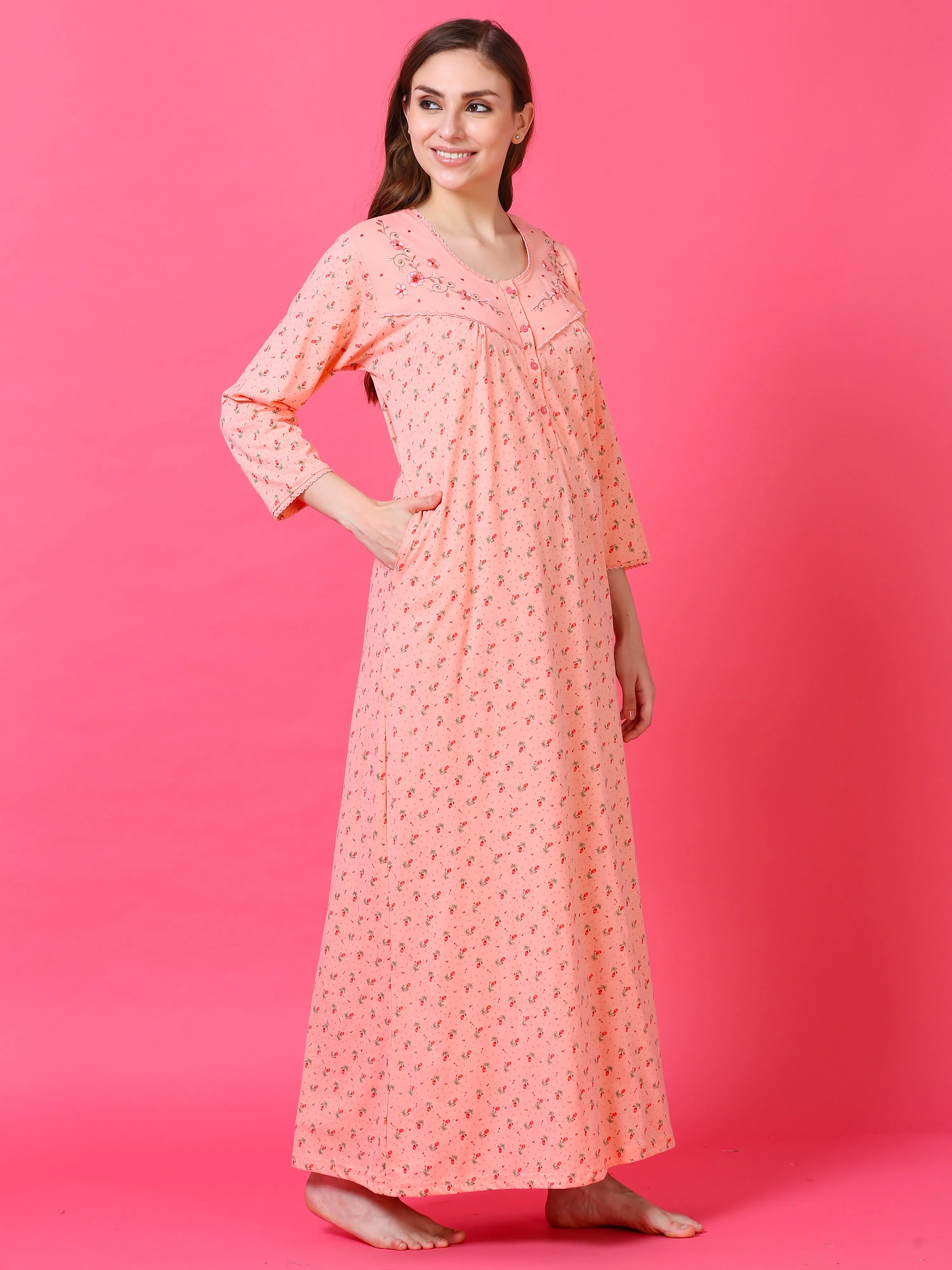 Cotton Blend Designer Pastel Peach Nighty