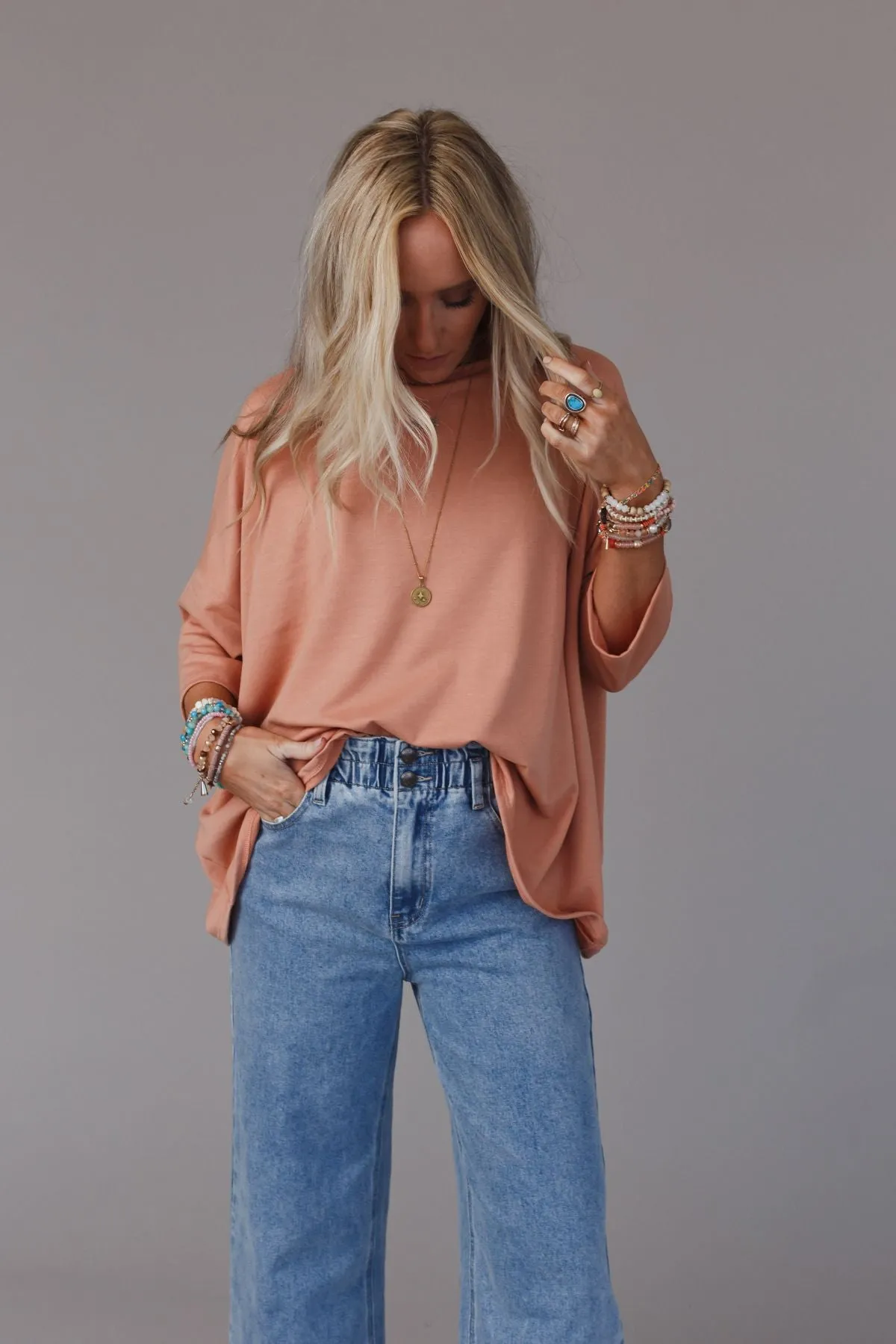 Cozy Cool Oversized Tee - Coral