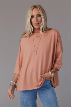 Cozy Cool Oversized Tee - Coral