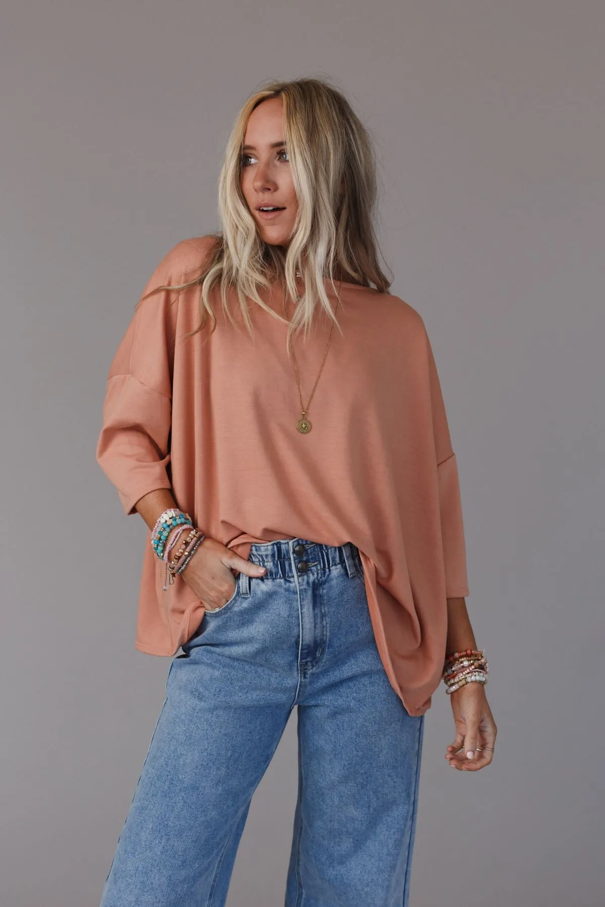 Cozy Cool Oversized Tee - Coral