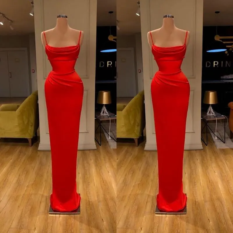 Crimson Charm Mermaid Gown with Spaghetti Straps