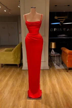 Crimson Charm Mermaid Gown with Spaghetti Straps