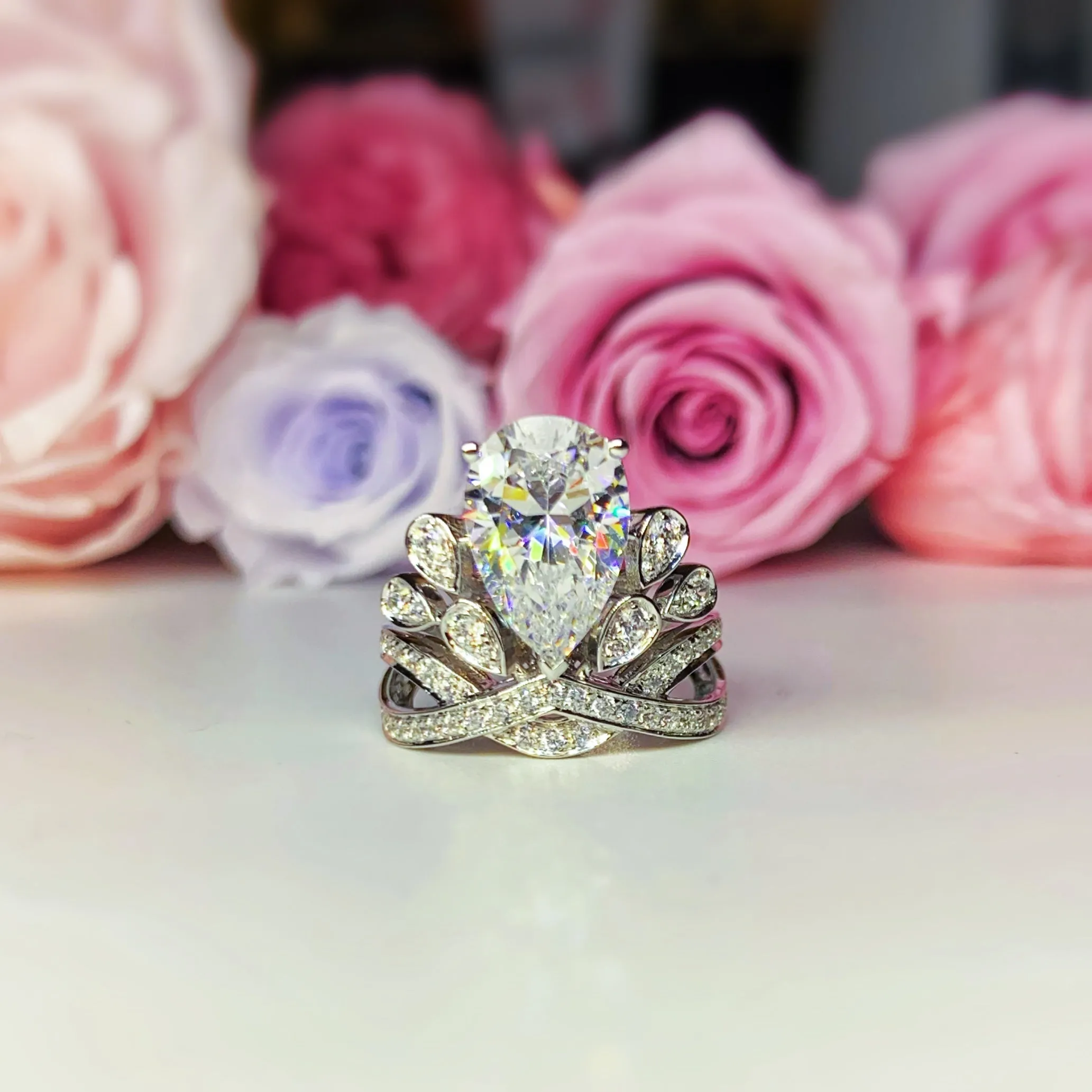 Crown Pear Shaped Engagement Ring [Setting Only] - EC056