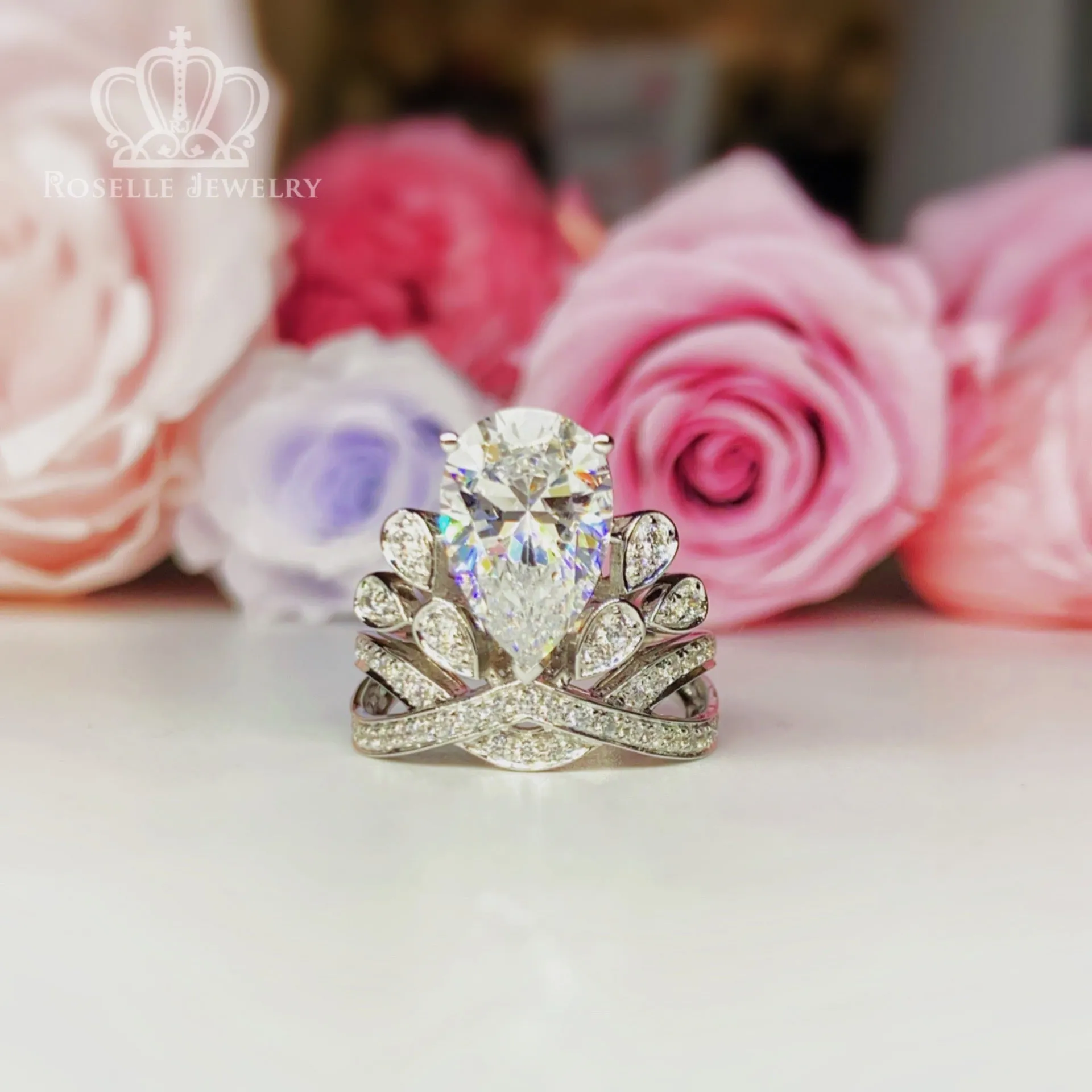 Crown Pear Shaped Engagement Ring [Setting Only] - EC056