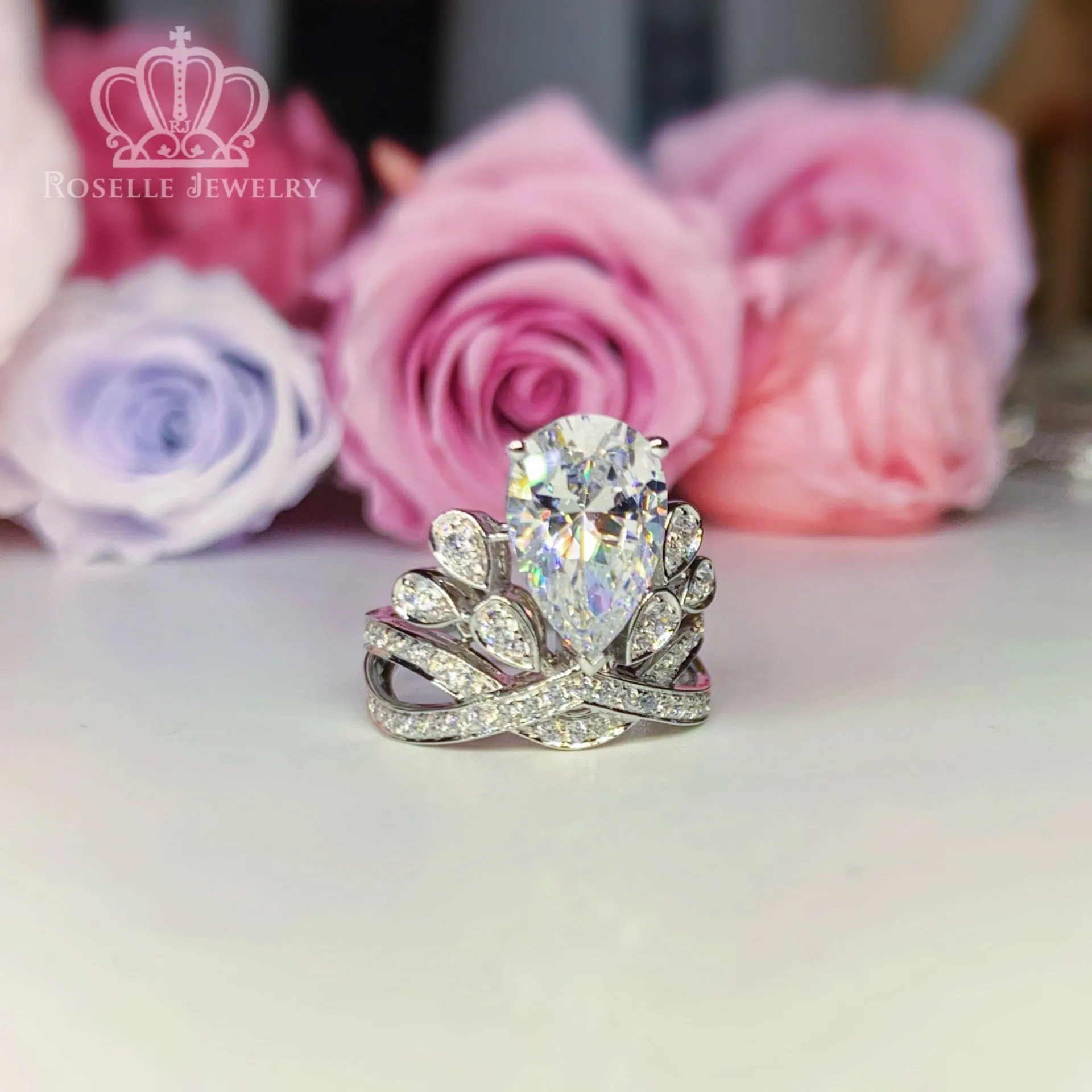 Crown Pear Shaped Engagement Ring [Setting Only] - EC056