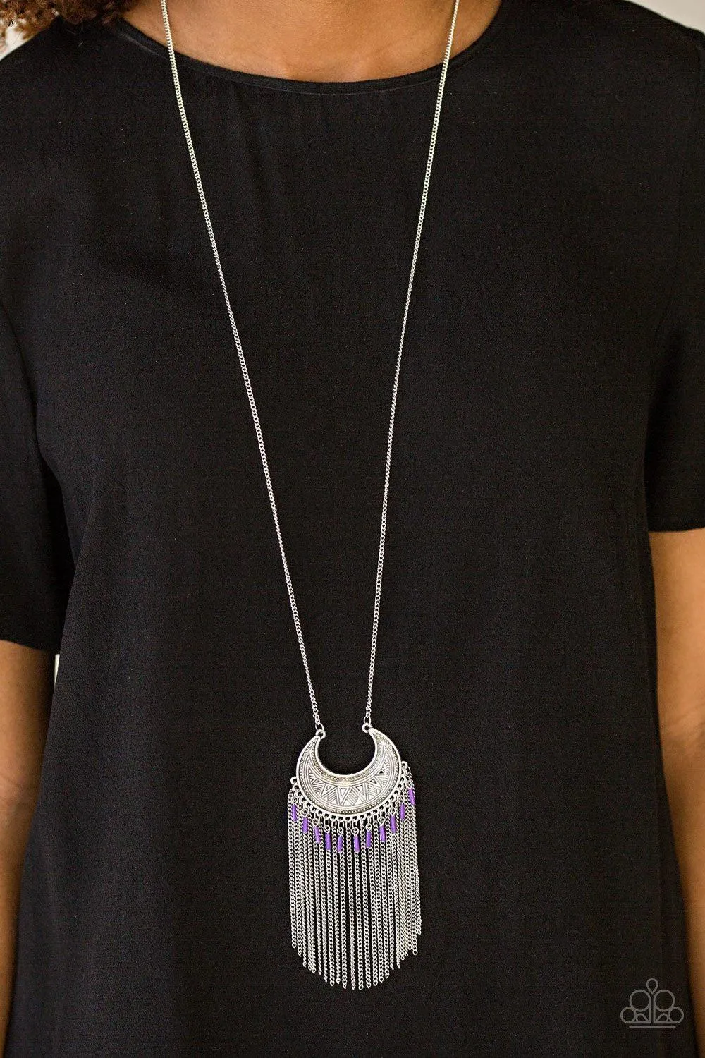 Desert Coyote Silver and Purple Fringe Necklace - Paparazzi Accessories