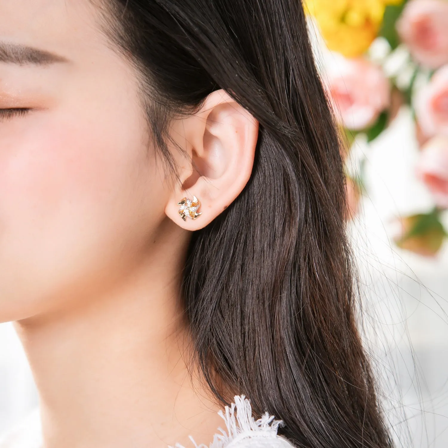 Diamond Pinwheel Stud Earrings - SE019