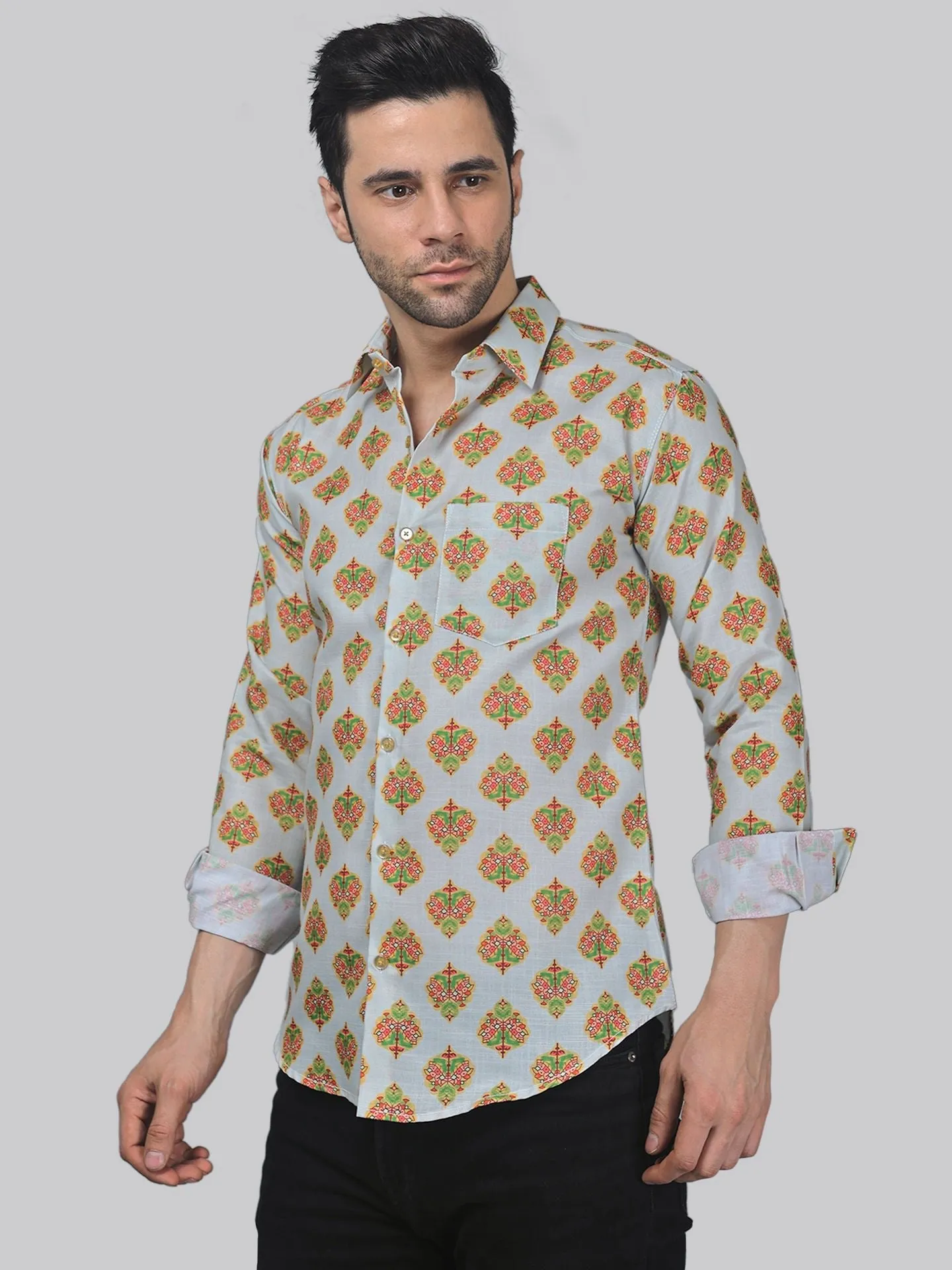 Eclectic Men's Printed Full Sleeve Cotton Button-Up Shirt For Men