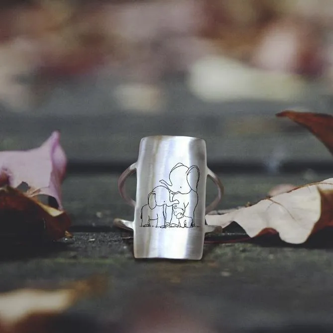 Elephant Ring Sterling Silver Mother and Child Animal Elephant Ring Gift for Mother Animal Lover