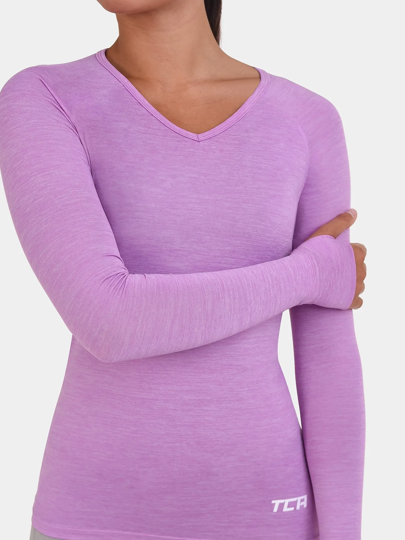 Elle Long Sleeve V Neck Top For Women With Thumbholes