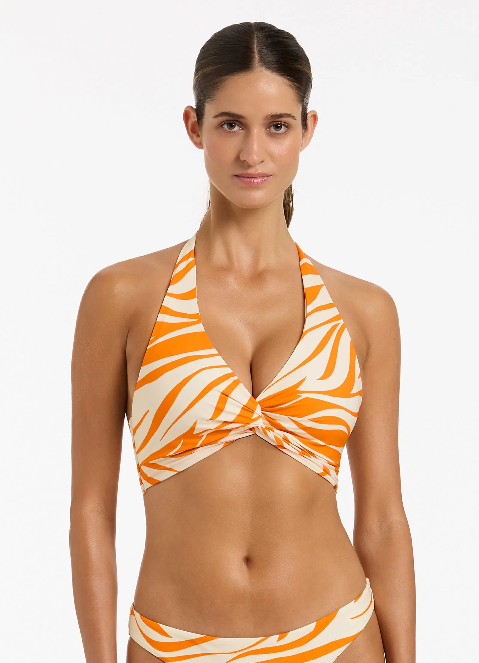 Fine Lines D-DD Twist Front Top - Papaya