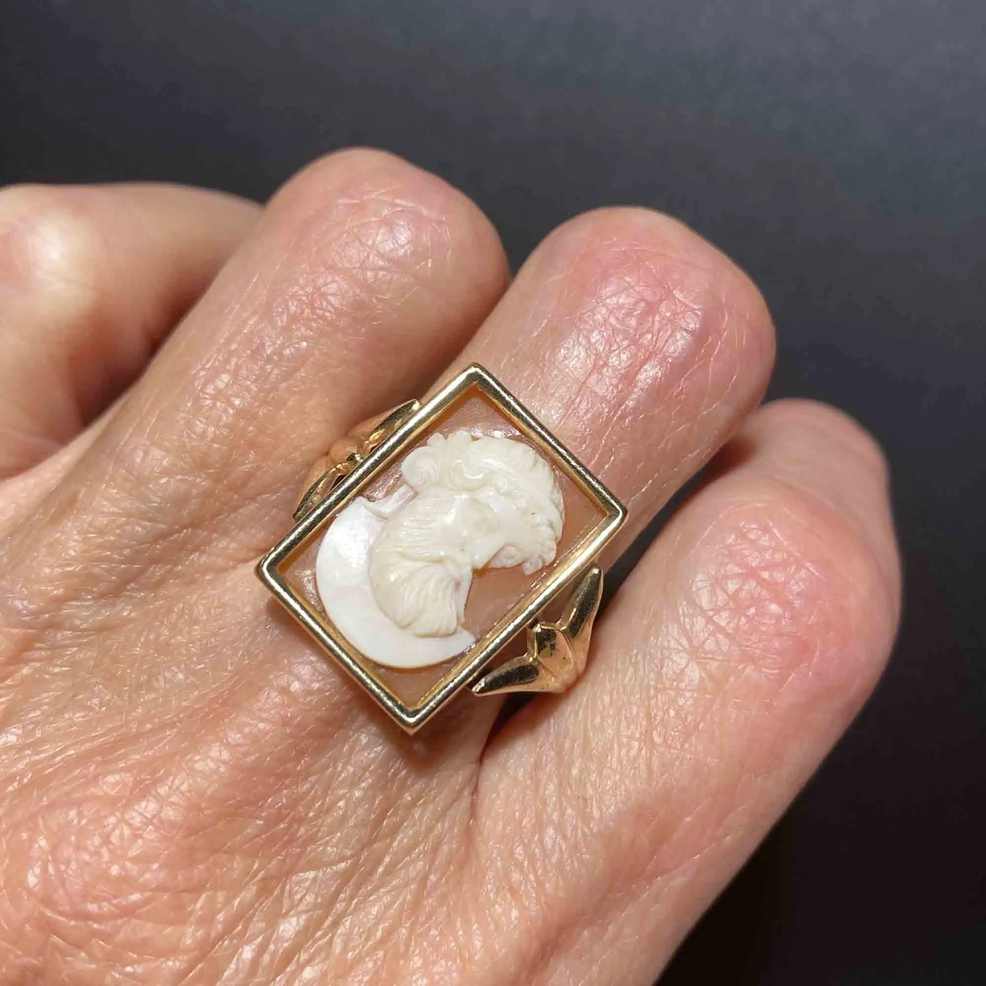 Finely Carved Cameo 14K Gold Mens Ring, Sz 10.25