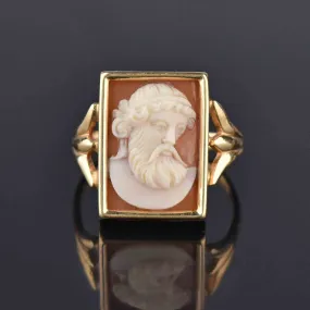 Finely Carved Cameo 14K Gold Mens Ring, Sz 10.25