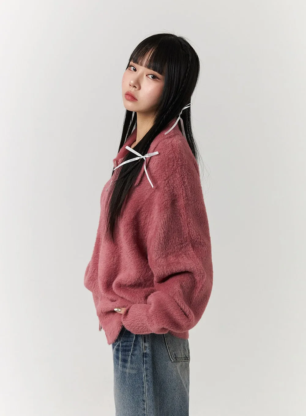 Fuzzy Knitted Zip-Up Jacket (UNISEX) CJ405