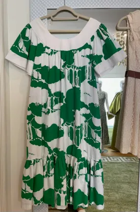 Handsewn, Green and White Ruffled Dress