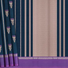 Handwoven Green with Purple Banarasi Silk Saree - 1954T009366DSC