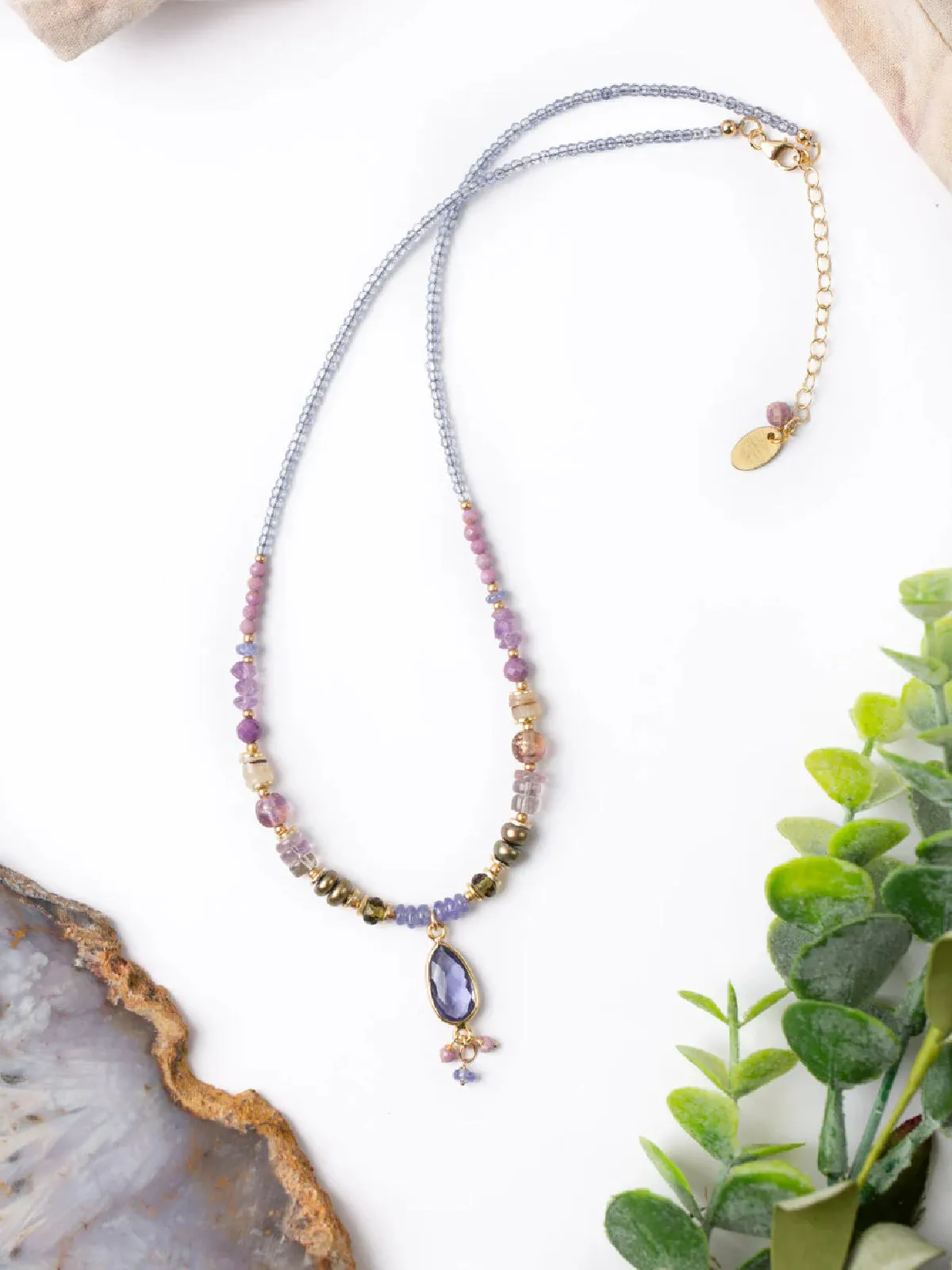 Hydrangea Tanzanite & Pearl Beaded Necklace by Anne Vaughan