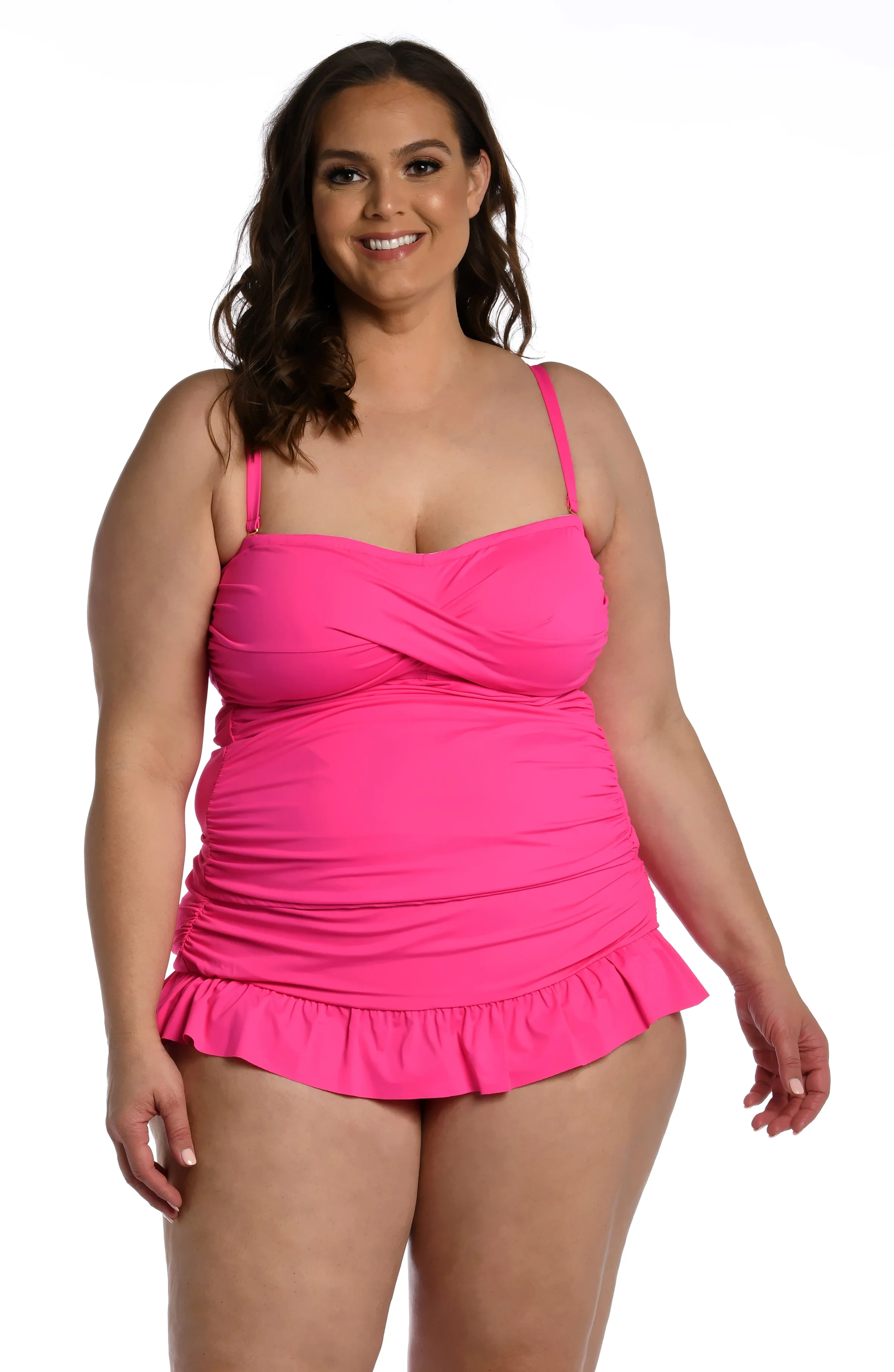 Island Goddess Bandeau Tankini Top - Pop Pink