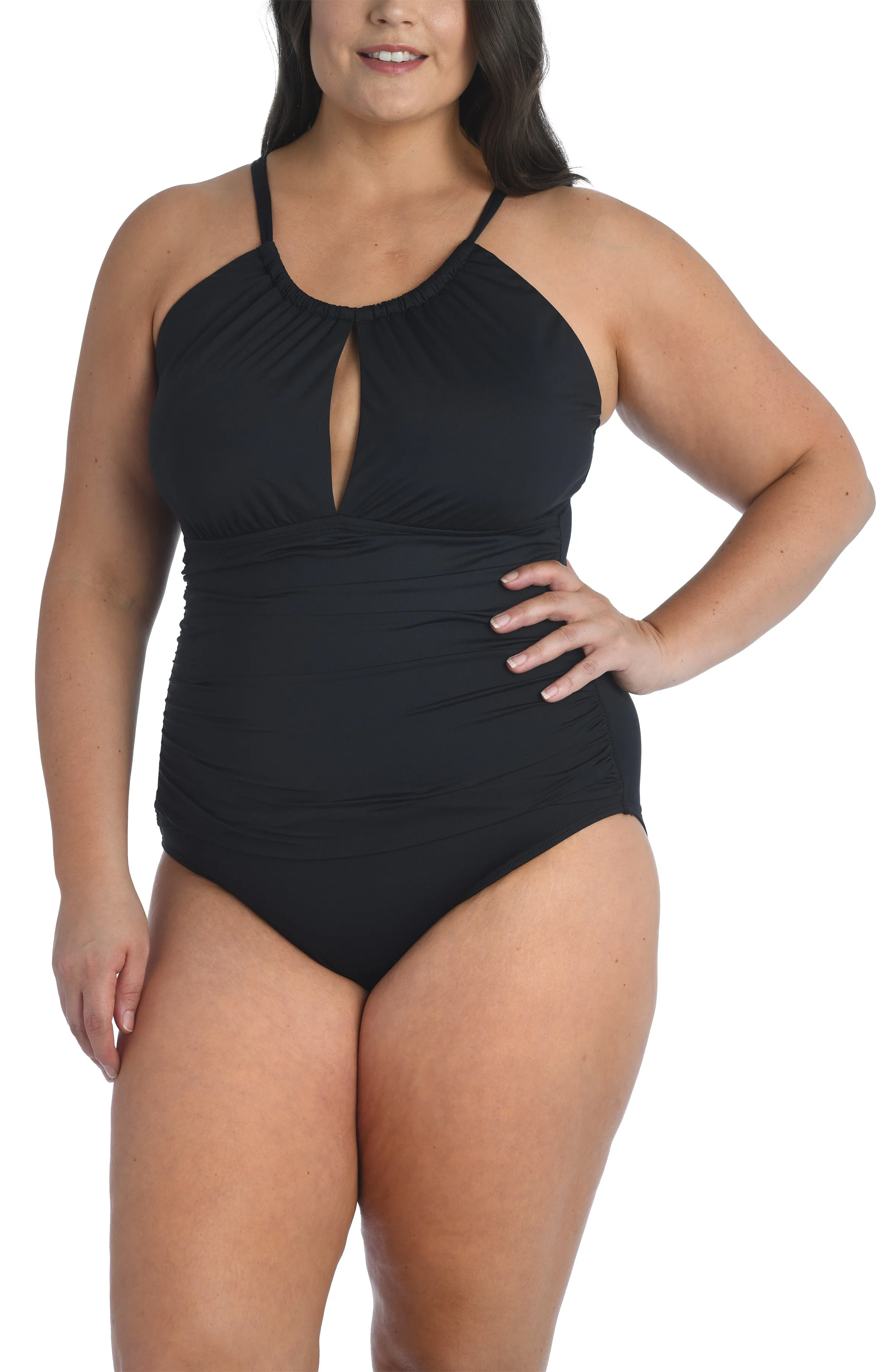 Island Goddess High Neck Keyhole One Piece - Black