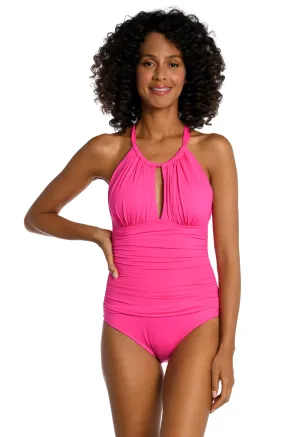 Island Goddess High-Neck Keyhole One Piece - Pop Pink