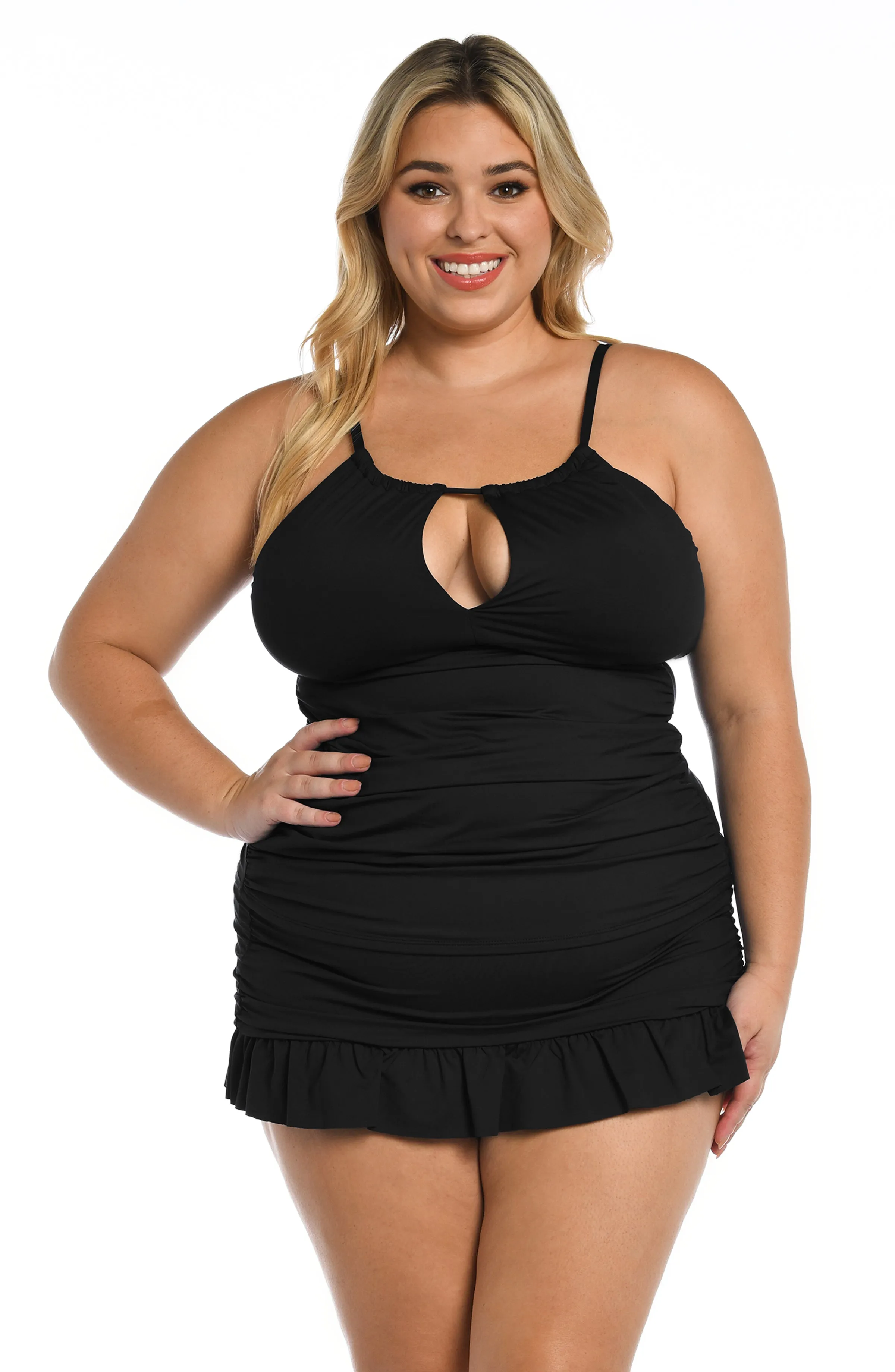 Island Goddess High Neck Keyhole Tankini Top - Black