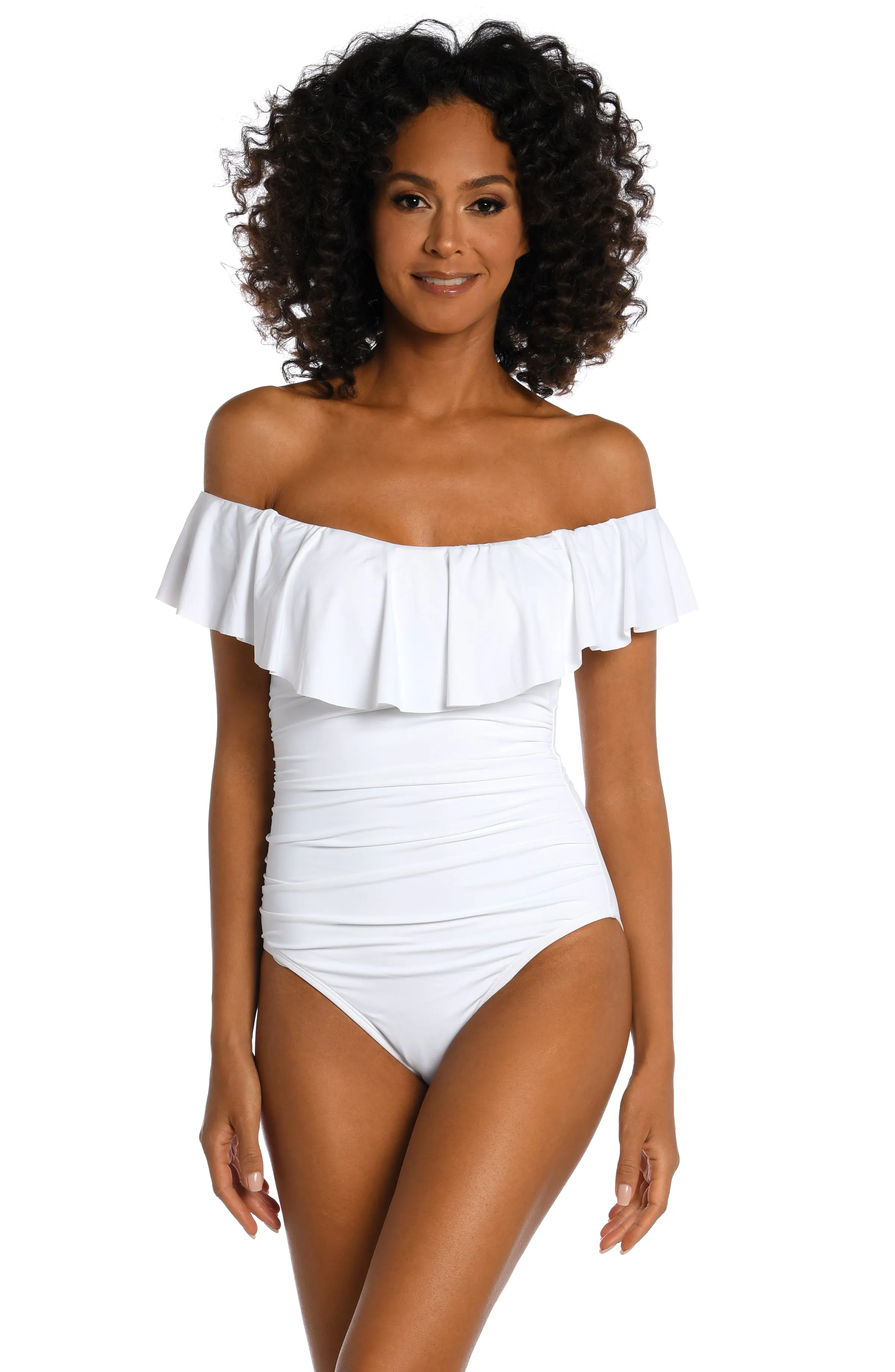 Island Goddess Off Shoulder Ruffle One Piece - White