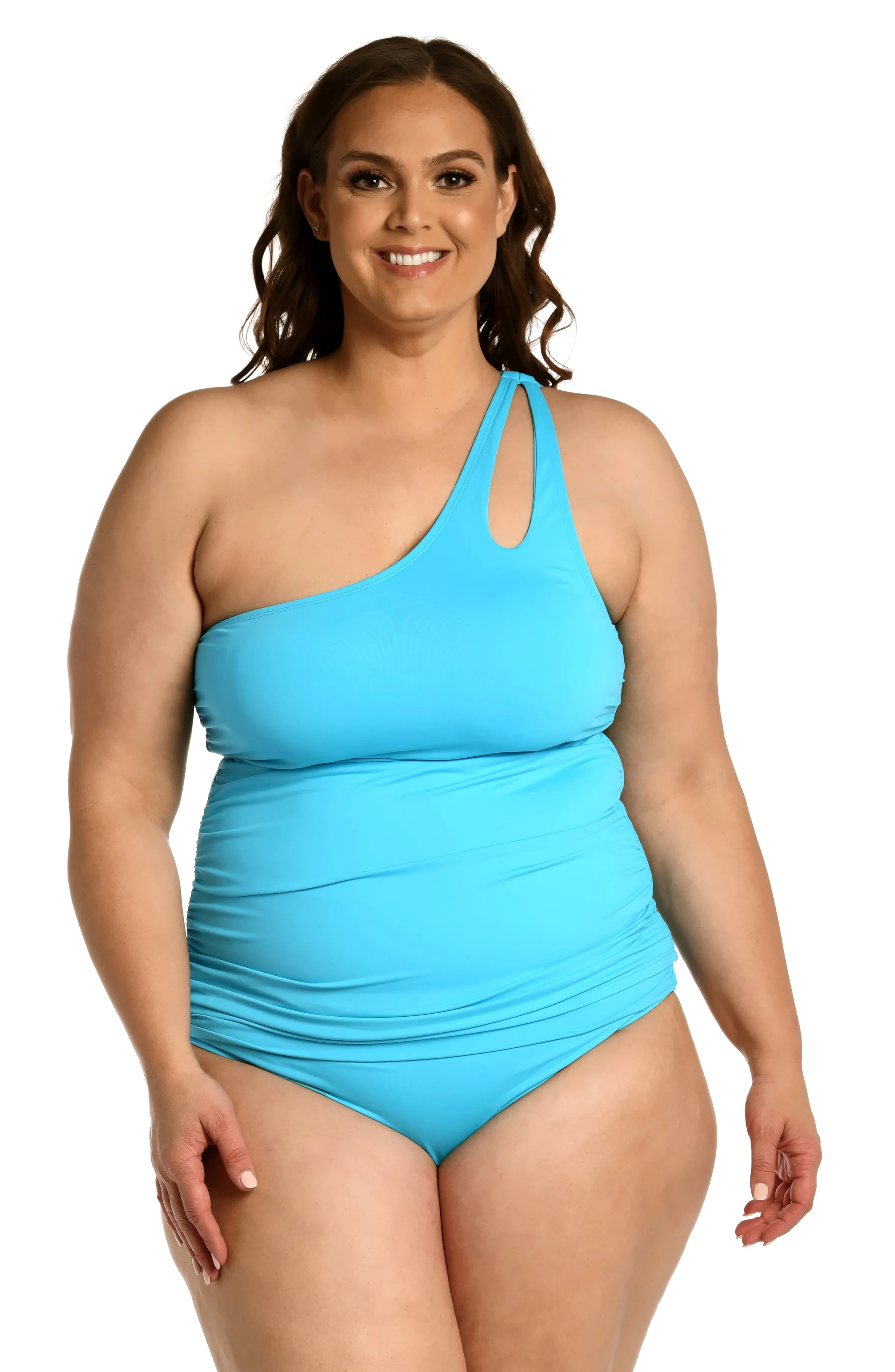 Island Goddess One Shoulder Keyhole Tankini Top - Azul - FINAL SALE