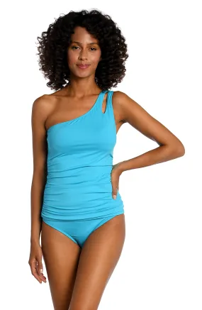 Island Goddess One Shoulder Keyhole Tankini Top - Azul - FINAL SALE