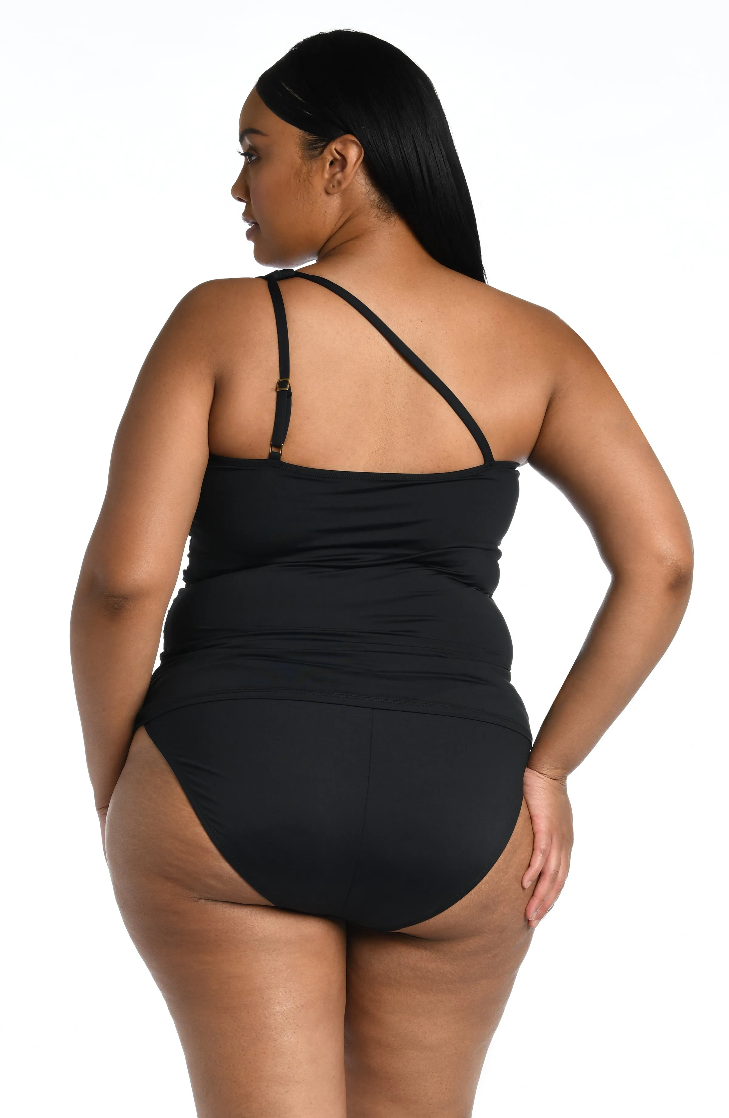 Island Goddess One Shoulder Keyhole Tankini Top - Black