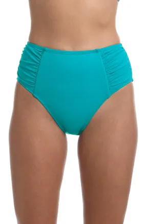 Island Goddess Side Shirred High Waist Bottom - Turquoise - FINAL SALE