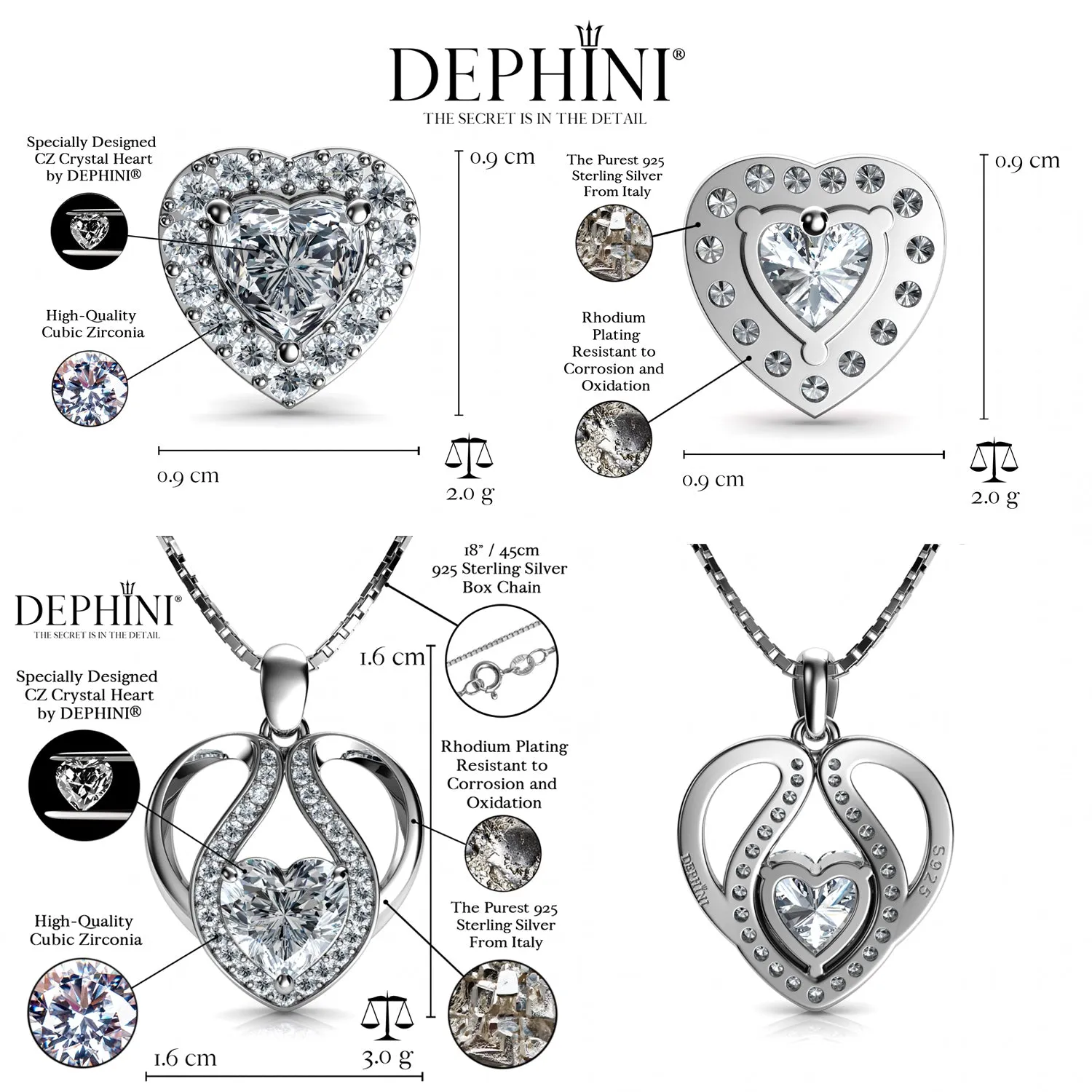 jewellery sets Necklace Heart Earrings 925 Silver Jewellery Dephini