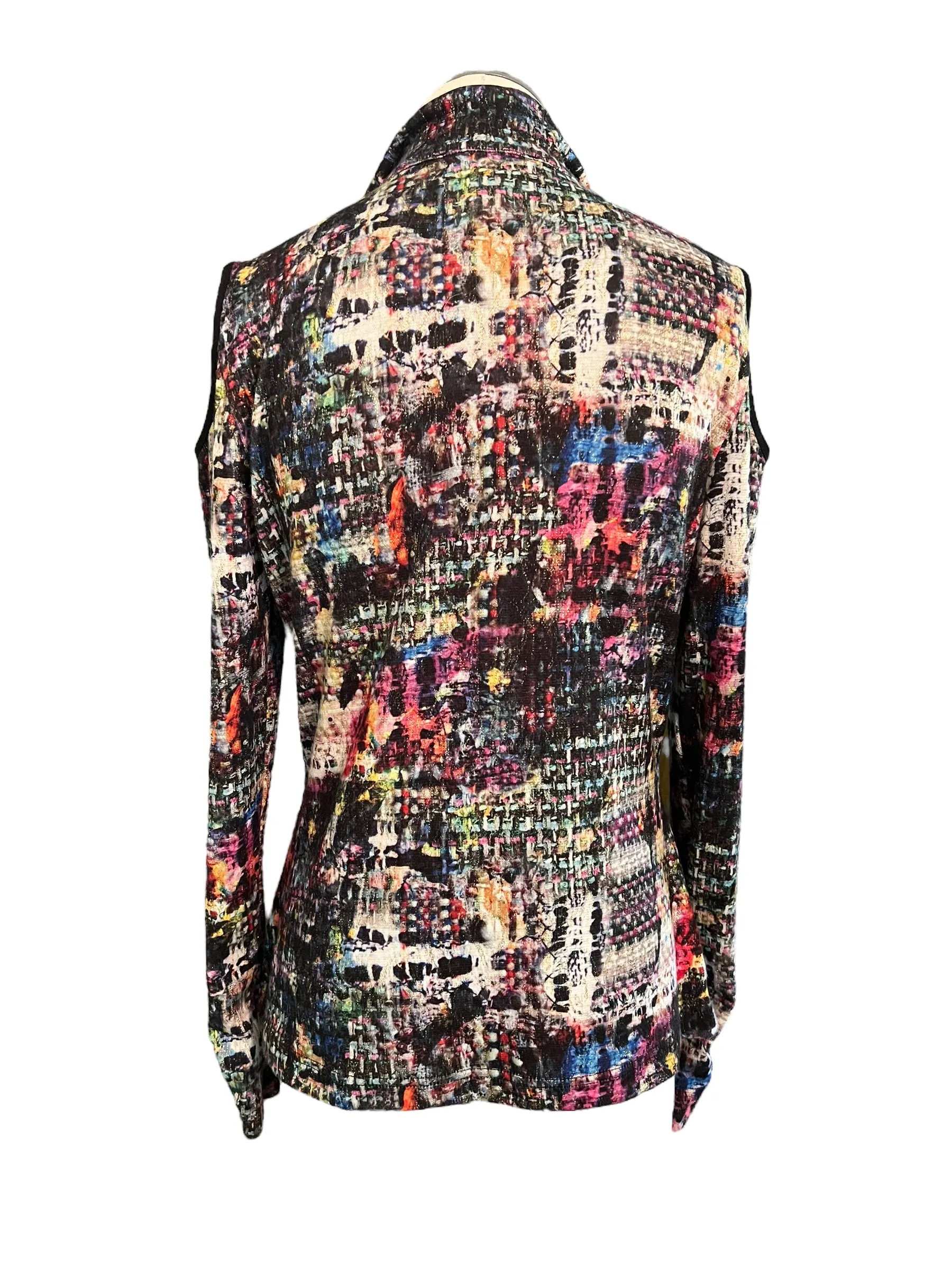 Joseph Ribkoff Size 10 Multicolor Zip Cold Shoulder Top