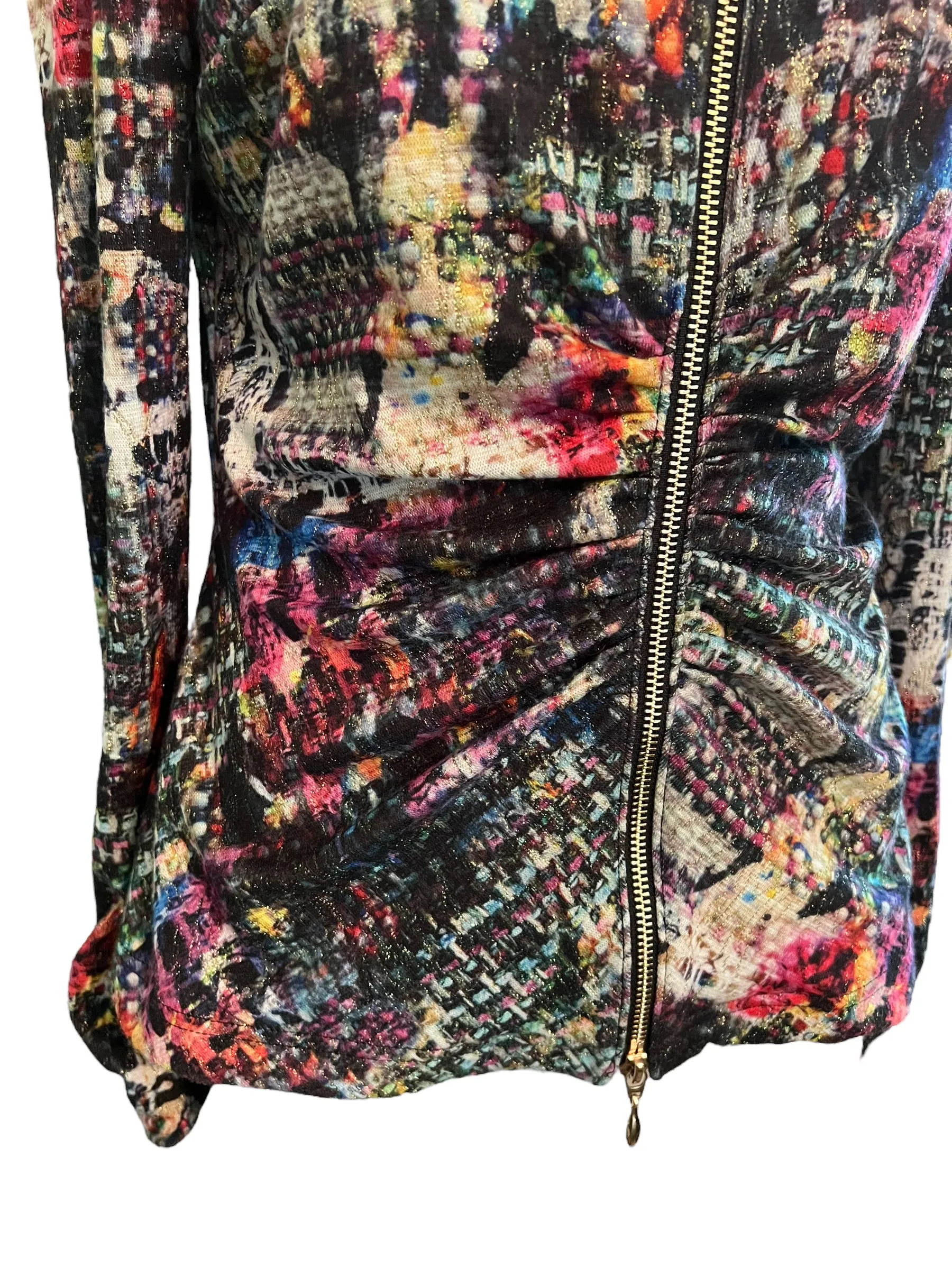 Joseph Ribkoff Size 10 Multicolor Zip Cold Shoulder Top