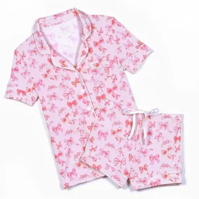 KatieJ NYC Lynn Shorts Lounge Set - Bows on Pink: Tween