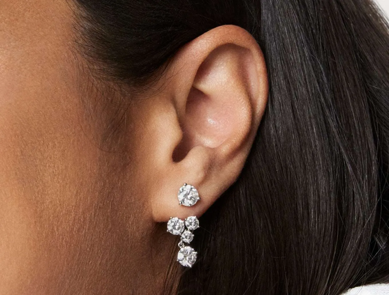 Lab-Grown Diamond 3ct. tw. Round Brilliant Cluster Ear Jacket Earrings | White