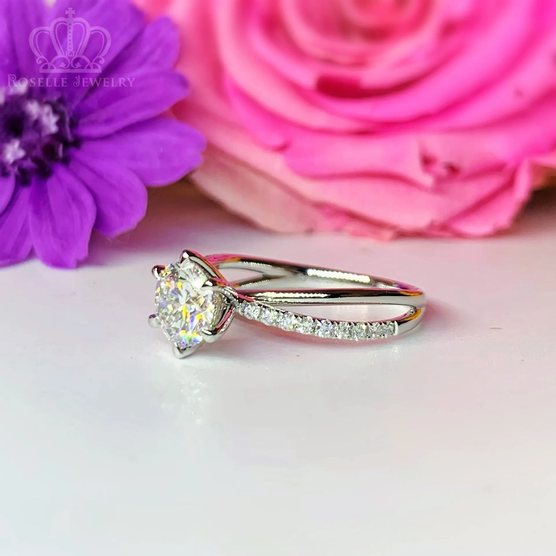 Lab Grown With Side Stone Twist Engagement Diamond Ring - LGR022