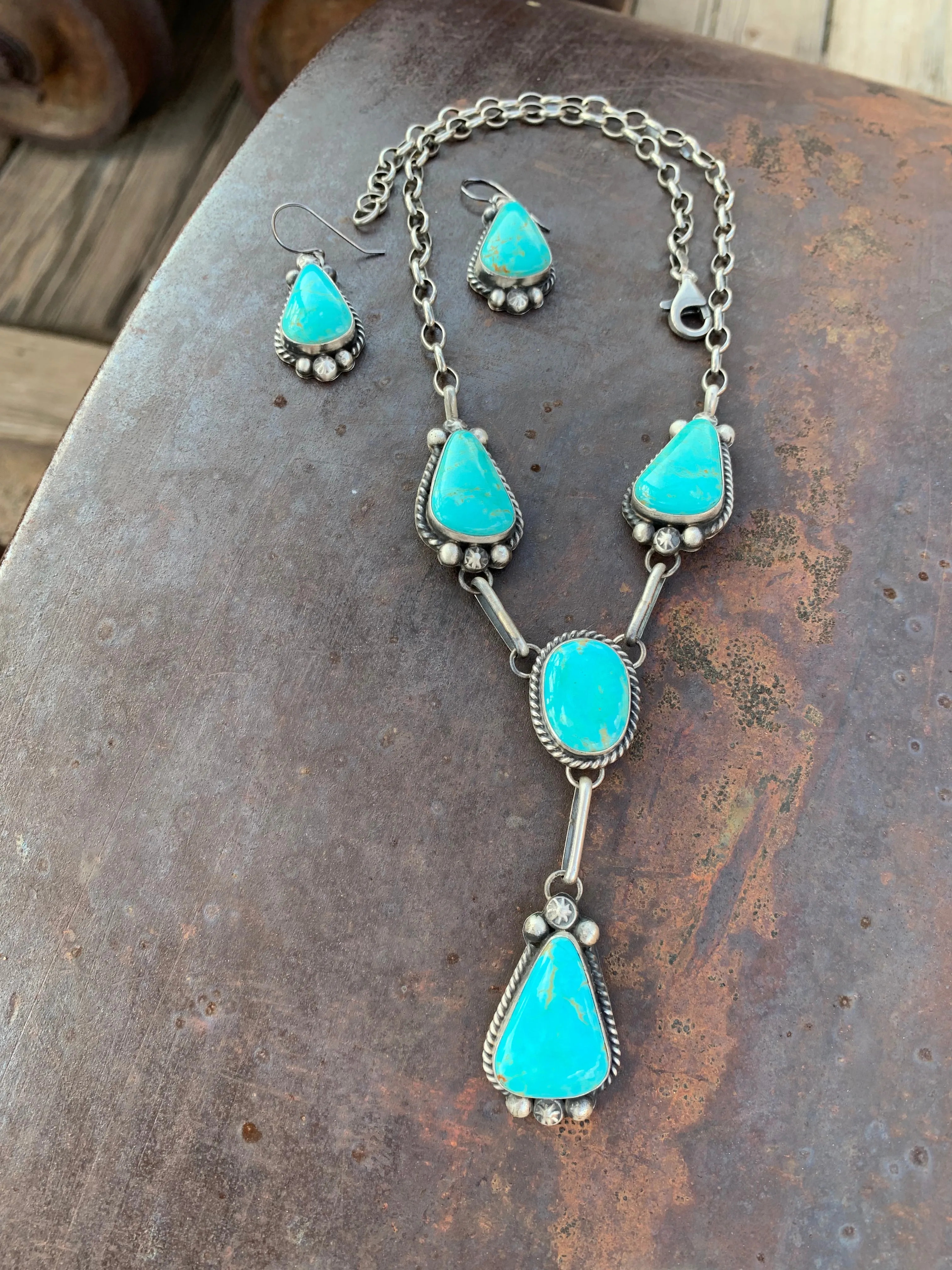 Lariat Kingman Turquoise necklace & earring set