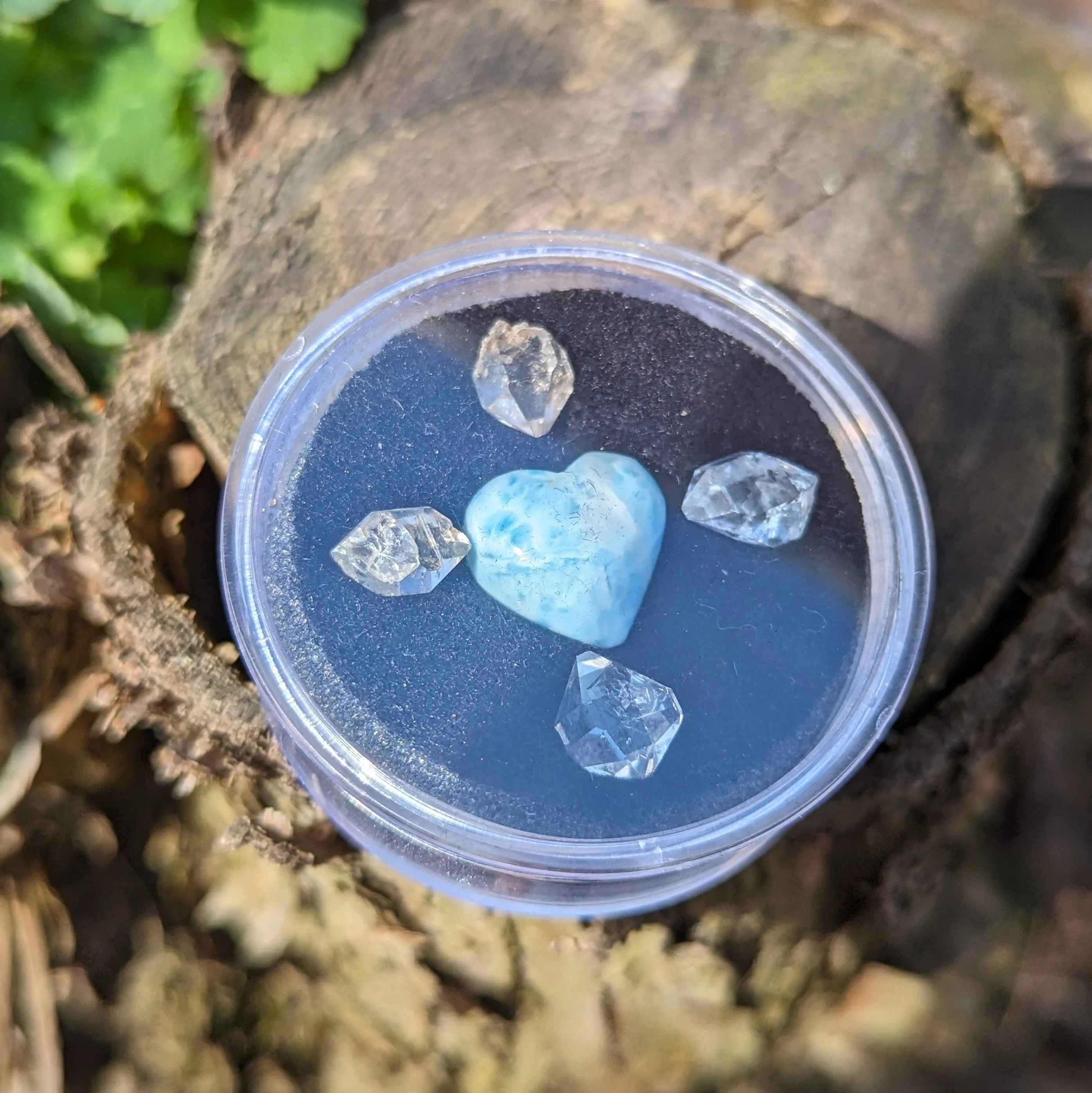 Larimar and Herkimer Diamond Natural Crystal set in Collectors Box~ Ethically Sourced in New York & Dominican Republic