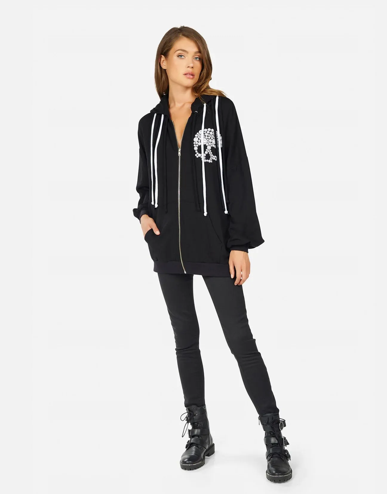 Lauren Moshi Selma Happy Skulls Zip up Hoodie