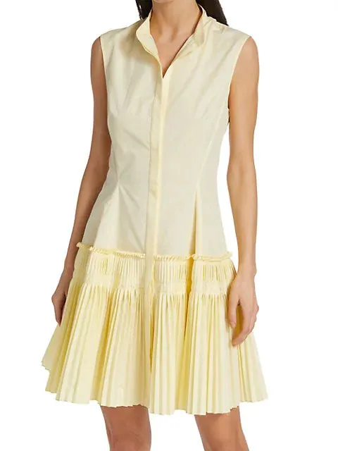 LELA ROSE Poplin Pleated Flare Dress