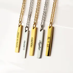 Luca Engraved Vertical Name Bar Necklace with Personalized Pendant