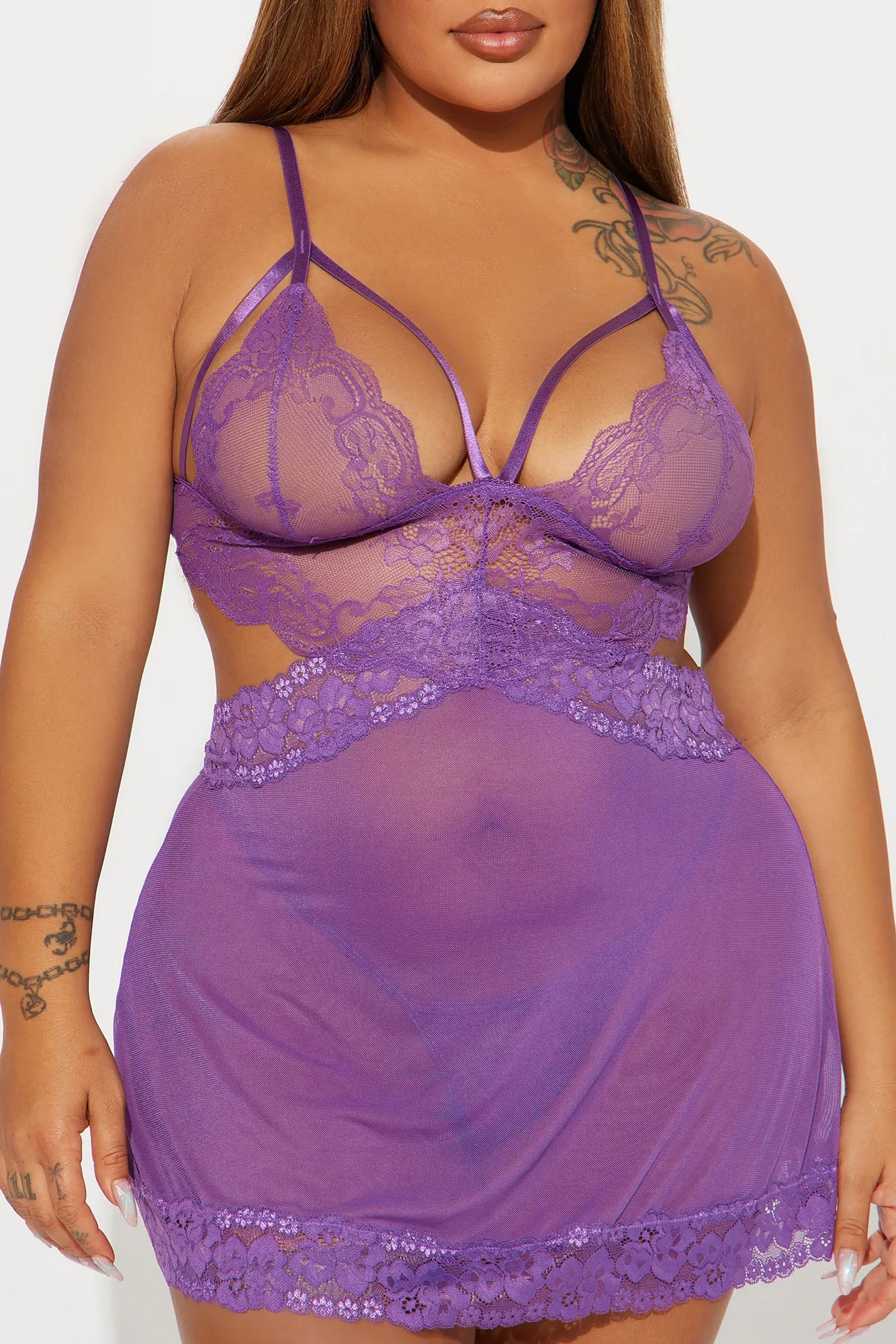 Luminous Aura Lace Babydoll - Purple