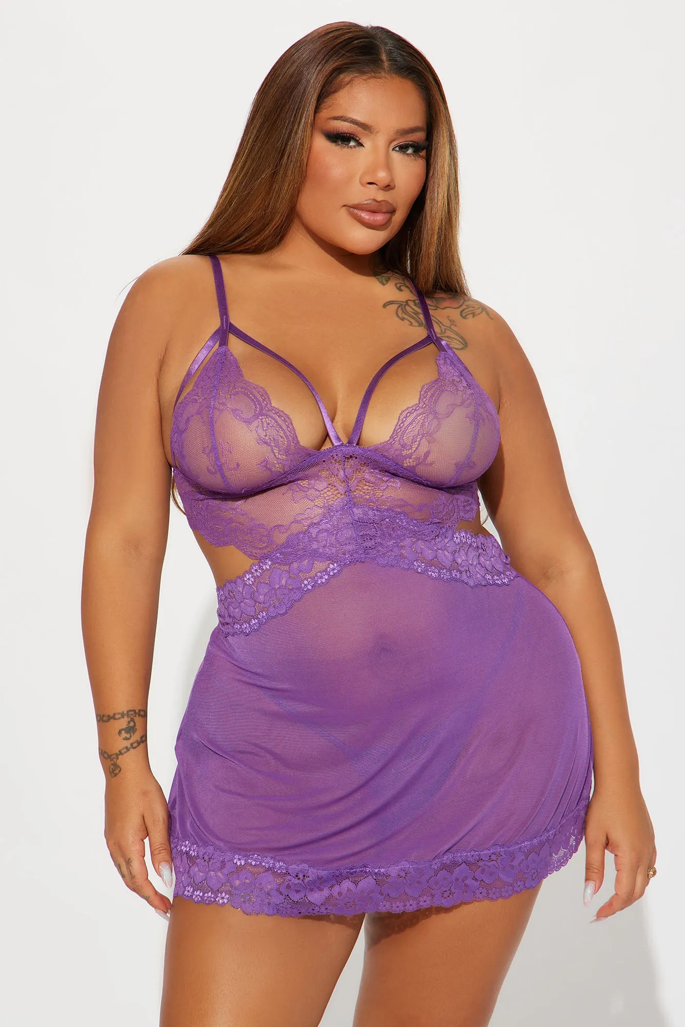 Luminous Aura Lace Babydoll - Purple