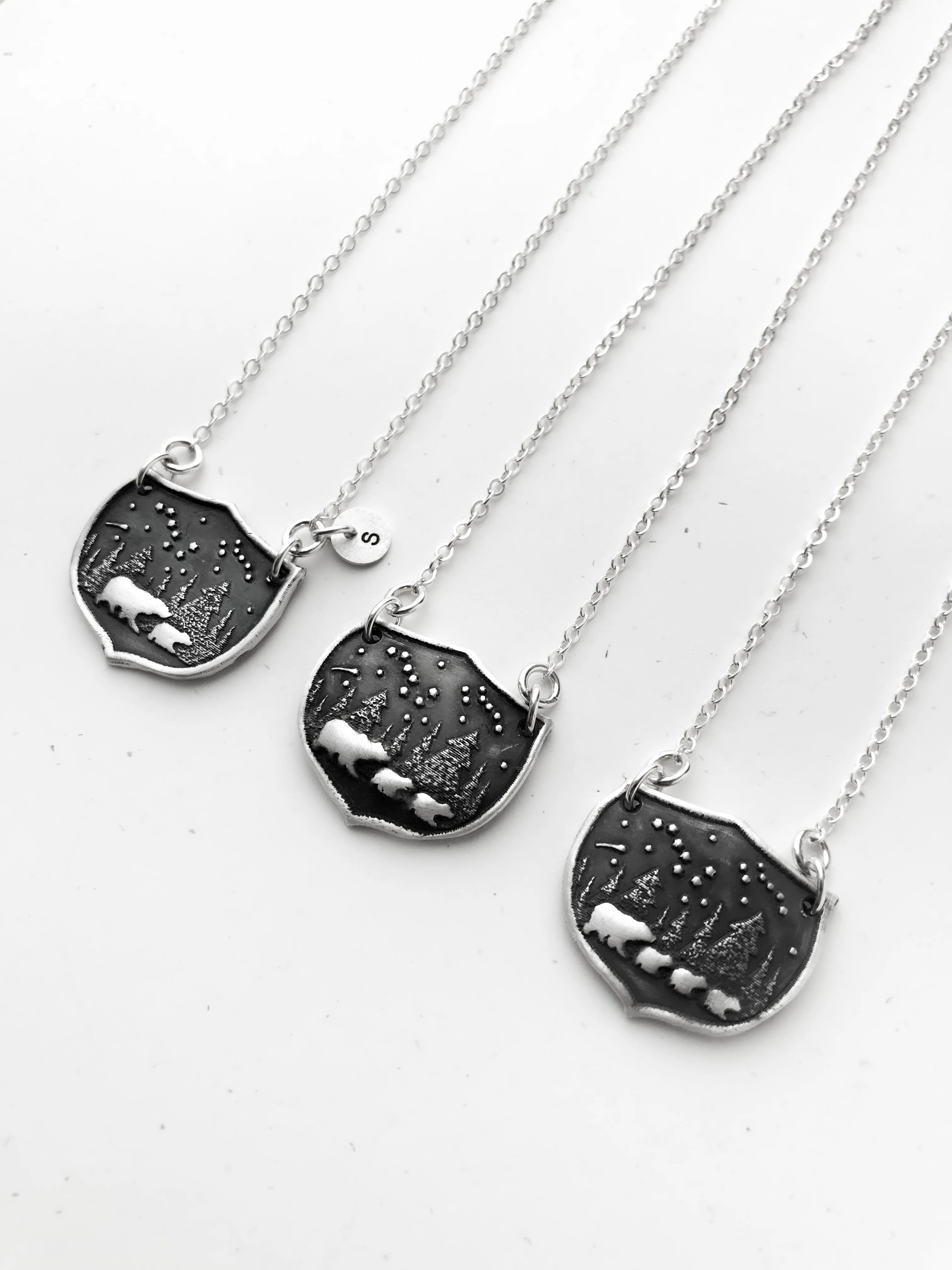 Mama Bear & 3 Baby Bears Shield Family Necklace