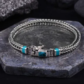 Mens Silver Chain Bracelet | Mens Byzantium Dragon Bones Bracelet with Turquoise Gemstone