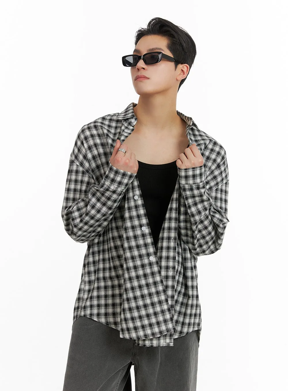 Men's Solid Plaid Shirt IA401