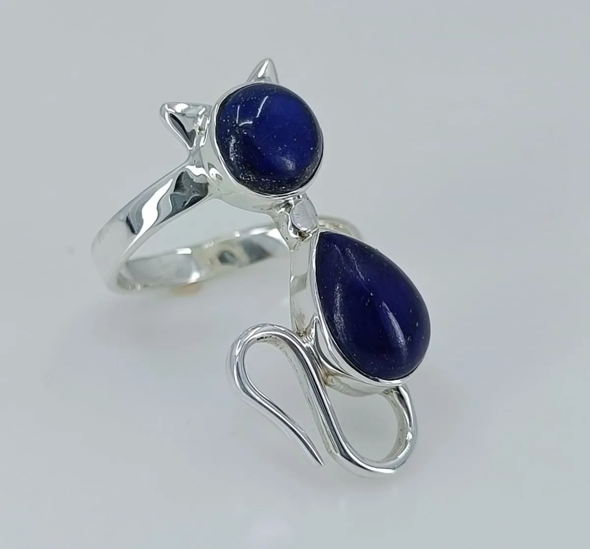 Navya Craft Lapis Lazuli 925 Solid Sterling Silver Cat Ring  Size 3-14 US