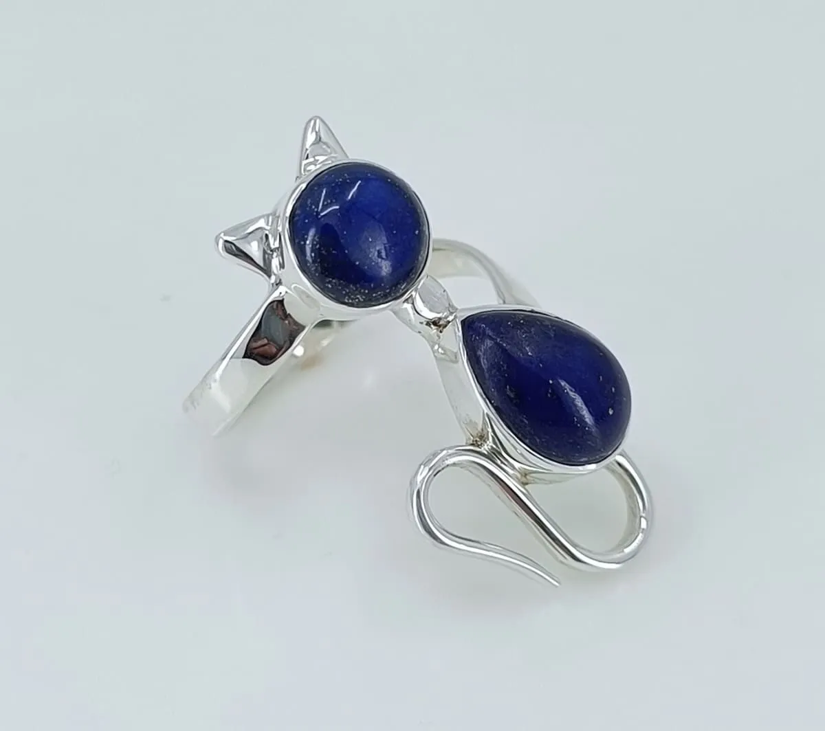 Navya Craft Lapis Lazuli 925 Solid Sterling Silver Cat Ring  Size 3-14 US