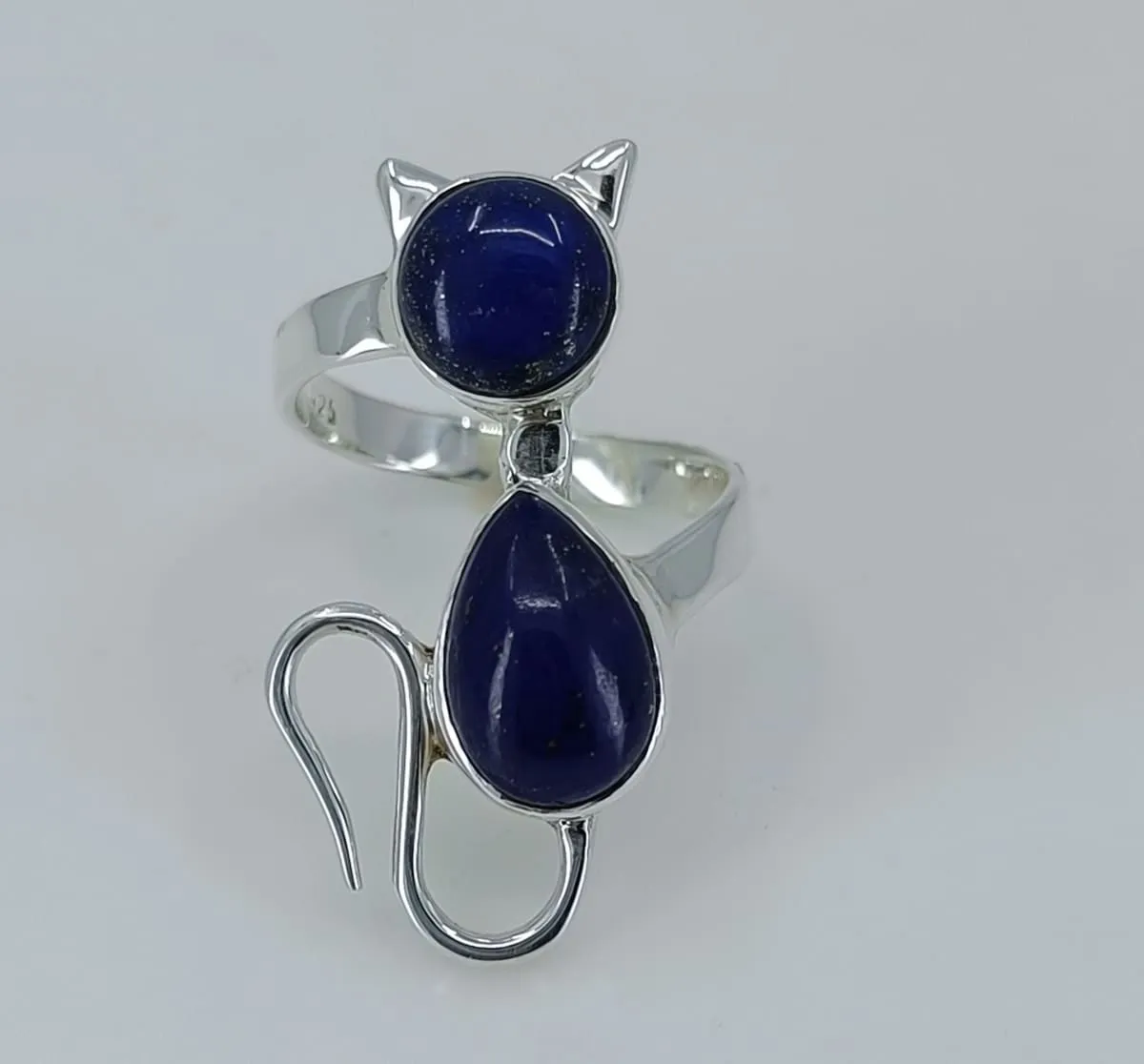 Navya Craft Lapis Lazuli 925 Solid Sterling Silver Cat Ring  Size 3-14 US