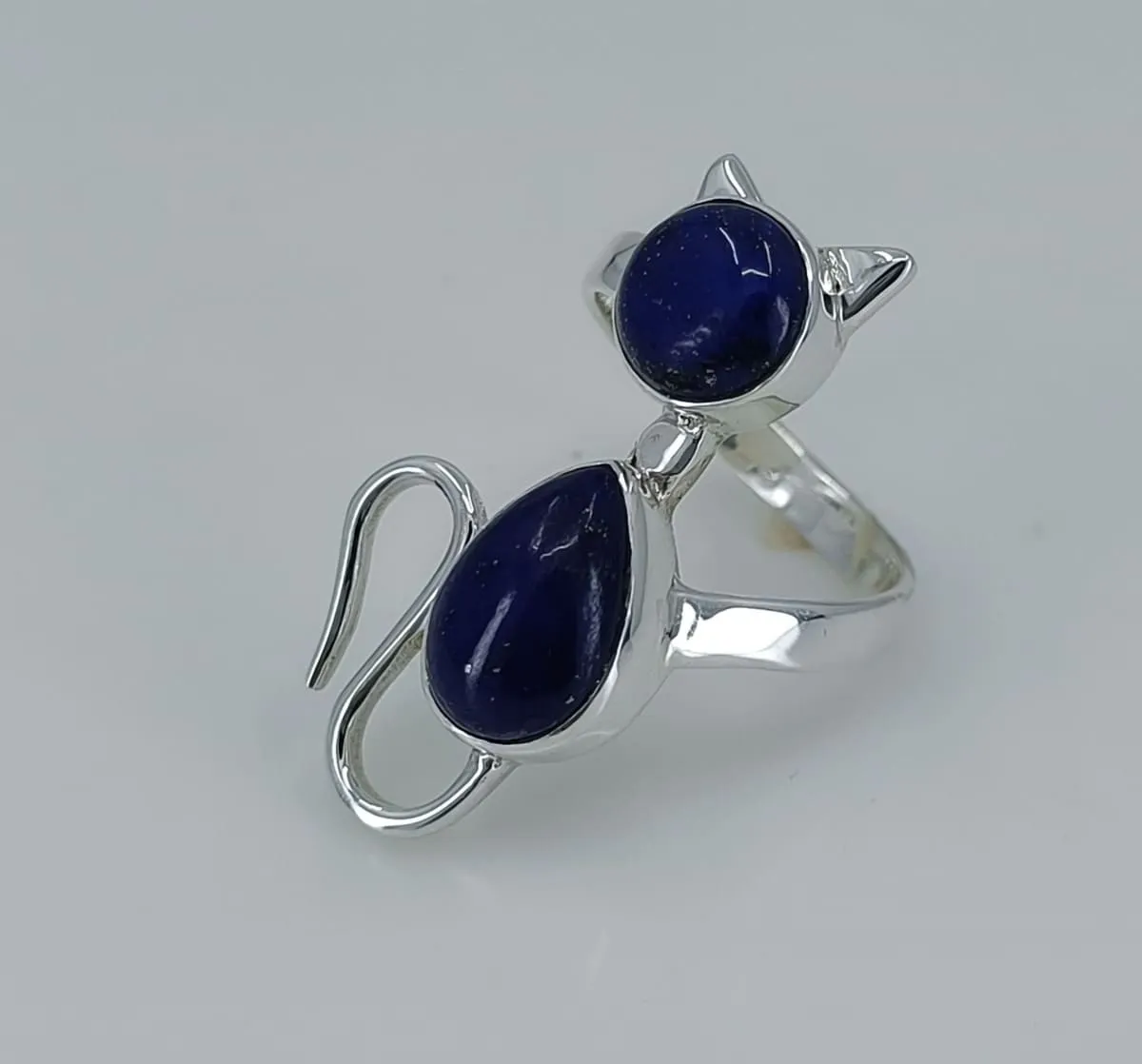 Navya Craft Lapis Lazuli 925 Solid Sterling Silver Cat Ring  Size 3-14 US